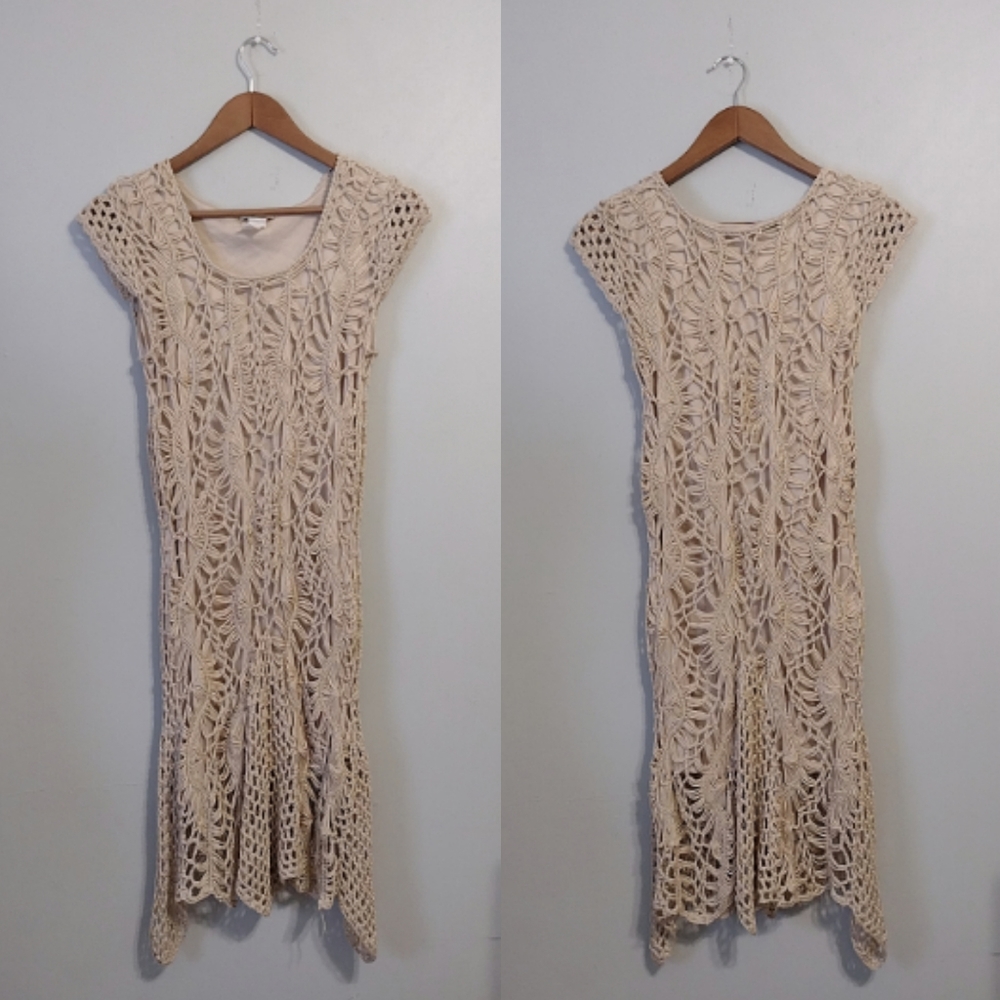Coquette Whimsical Crochet Body Con Mini Dress Flared Hem
